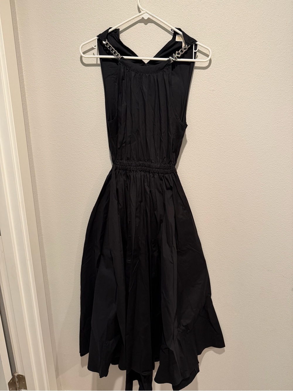 MICHAEL Michael Kors Black Midi Dress with Chain-Strap Accents